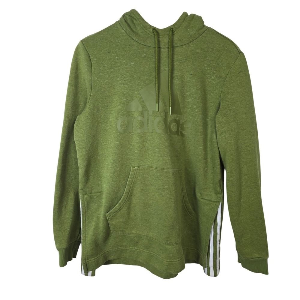 Adidas Womens Olive Green Heathered Pullover Hoodie Side Slit Medium
